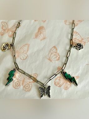 Handmade Turquoise Charm Necklace Butterfly Lightning Bolt Silver Y2K